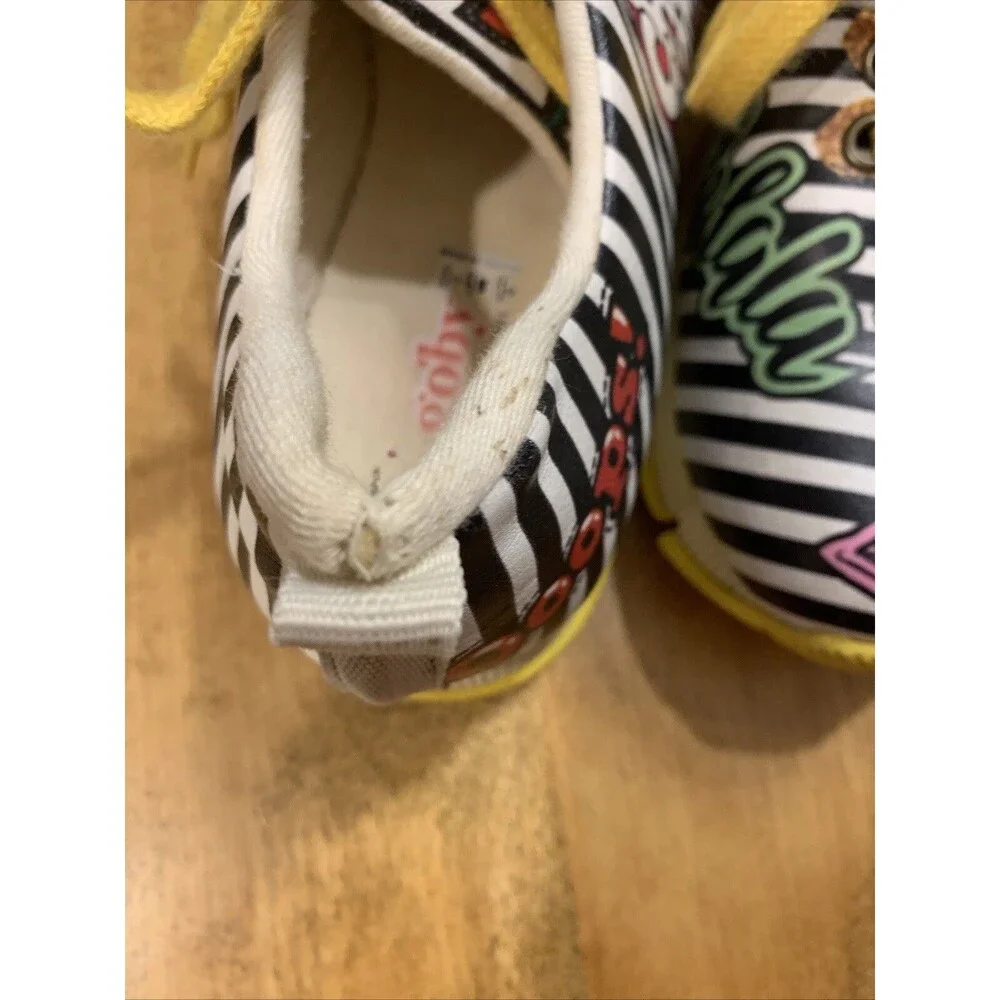 Black White Stripes Yellow Laces Sneakers Shoes by Goby Let Your Soul Free Sz 38